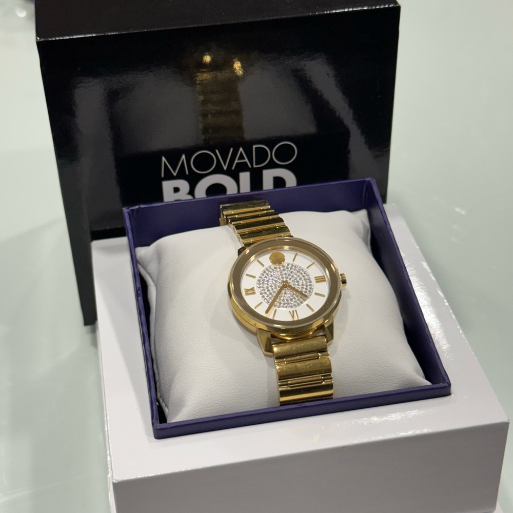 Movado Gold Watch With Diamonds